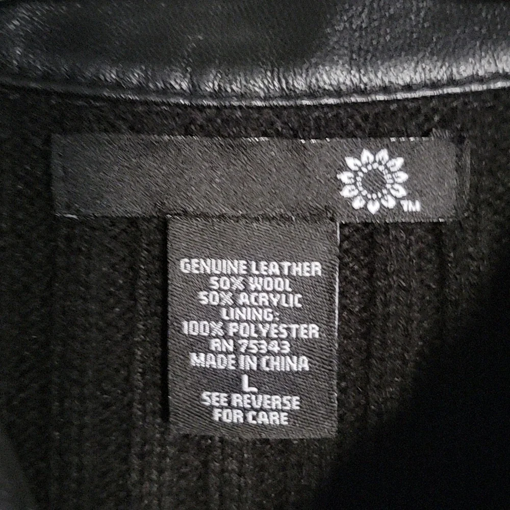 Leather & Wool Blend Knit Bikercore Moto Jacket Black size L - Picture 3 of 14